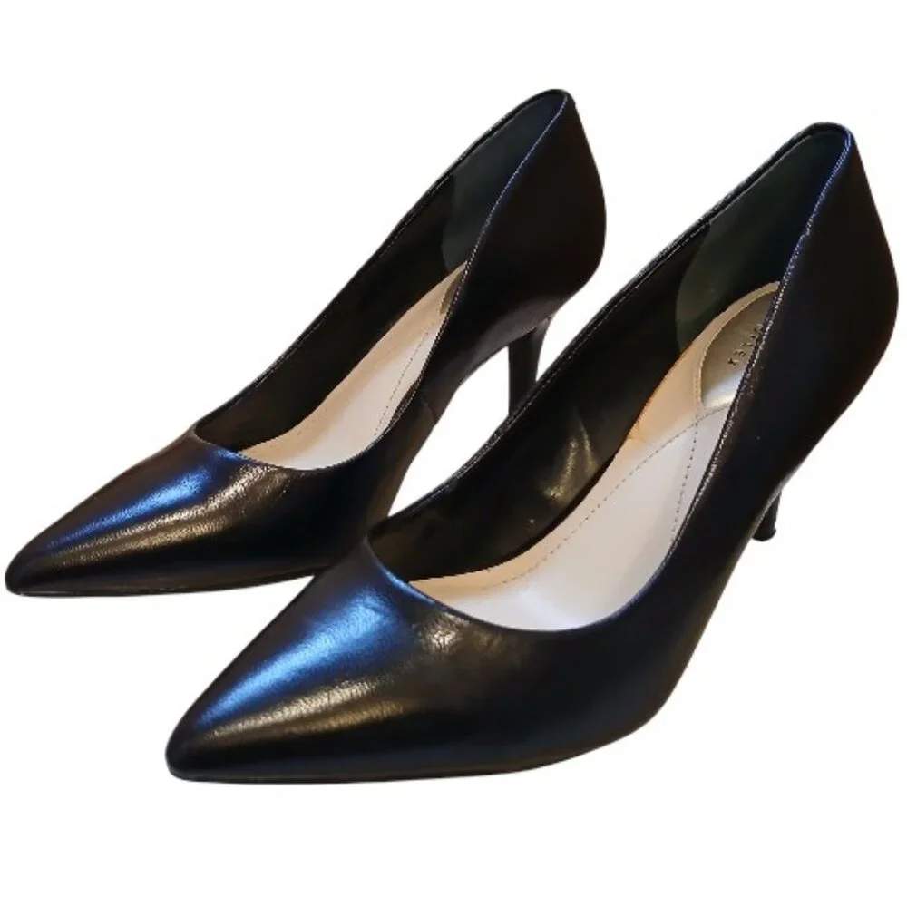 ALFANI Step N' Flex Pointed Toe Elegant Black Leather High Heel Pumps 7.5M -EUC - Picture 2 of 15